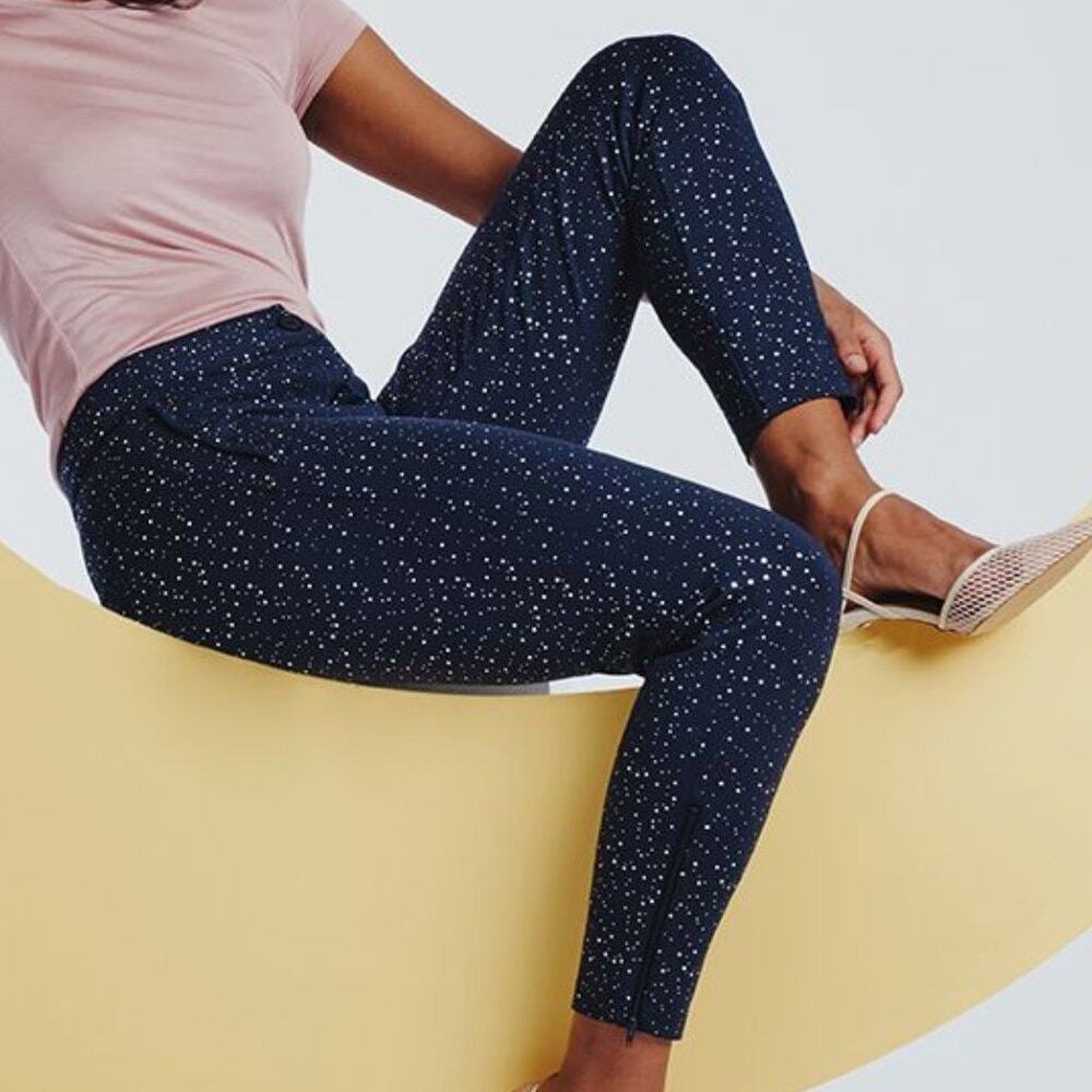Betabrand Navy Blue Starry Sky Star Skinny Cigarette Pants Women's Size Small